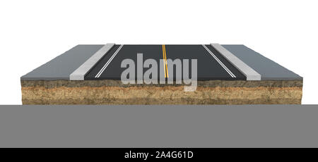 3d rendering of square piece of asphalt road isolated on the white background. Building maquette. Building materials. Road structure. Stock Photo