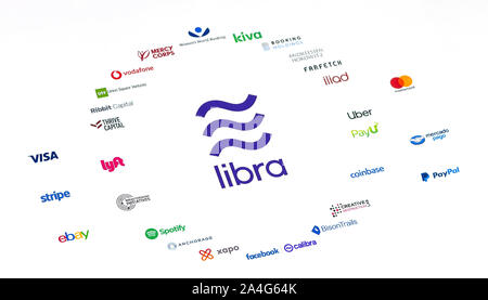 New Libra Association logo and the members which have left the association. Printed on paper as the brochure. Stock Photo