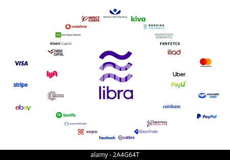 New Libra Association logo and the members which have left the association. Printed on paper as the brochure. Stock Photo