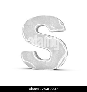 3D rendering of stone letter S isolated on white background. Figures and symbols. Cracked surface. Textured materials. Rock alphabet. Stock Photo