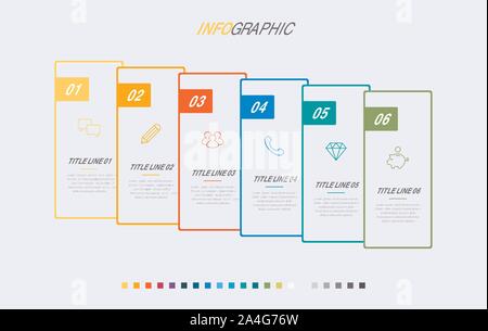 Timeline infographic design vector. 6 options, rectangular workflow layout. Vector infographic timeline template. Stock Vector