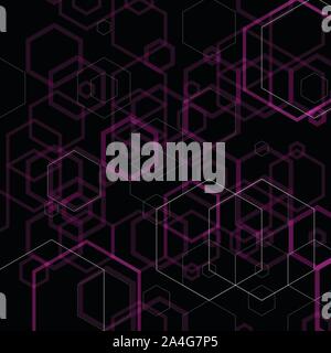vector background. black background with purple hexagons. polygonal style. Stock Vector
