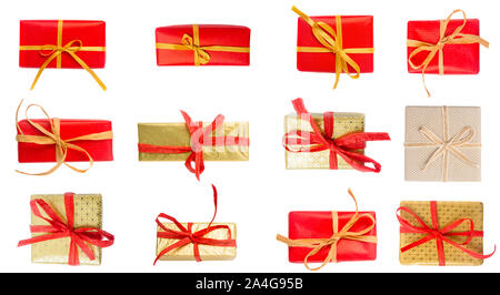 Christmas Gift Boxes Placed On white Background Stock Photo
