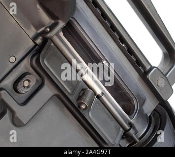 Dust cover open and showing the chamber is empty on an AR-15 Stock Photo