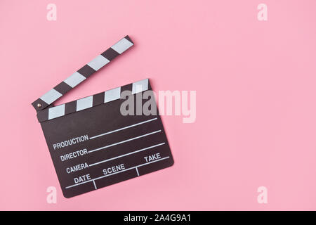 movie clapper on pink background, cinema concept Stock Photo