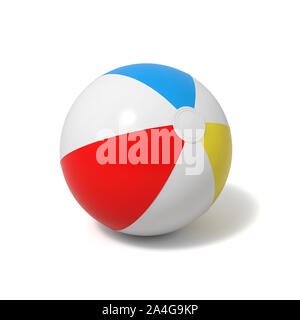 3d rendering of an inflated beach ball with white and colorful stripes on a white background. Summer games. Sea resort. Vacation supplies. Stock Photo