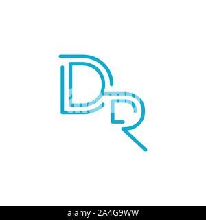 DR linear outline initial letters logo. Simple Logo Design, Blue graphic element for typography style, minimalistic letter design. Editable stroke. St Stock Vector