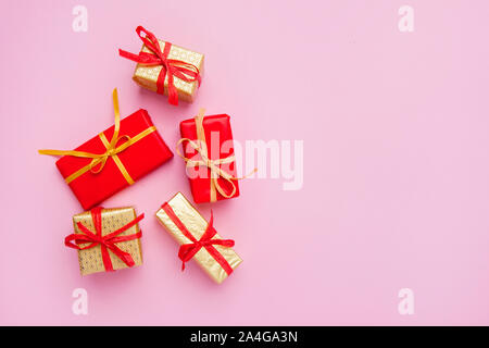 Christmas Gift Boxes Placed On Pink Background Stock Photo