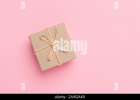 Christmas Gift Box Placed On Pink Background Stock Photo
