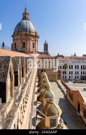 Palermo, Sicily - March 23, 2019: Close up view of the Palermo Cathedral or Cattedrale di Palermo dome structure in a nice sunny afternoon in Palermo, Stock Photo