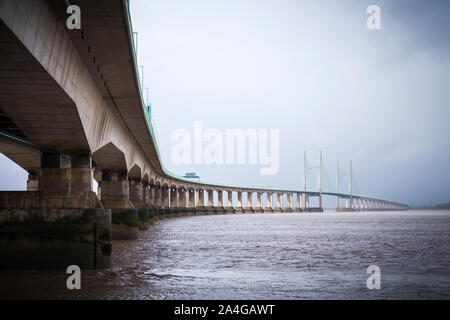 The Second Severn Crossing / Prince of Wales Bridge, carrying the M4 over the river between England and Wales. Stock Photo