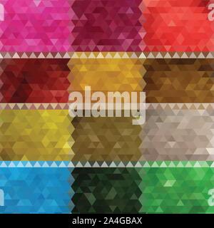 Set of four colorful abstract geometric background with triangular polygons. Colorful mosaic of triangle Stock Vector