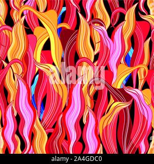 Seamless beautiful fiery multi-colored floral pattern. Design template for wallpaper or fabric. Stock Vector