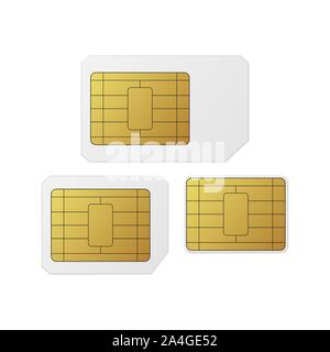 SIM cards set. Nano, micro, standard. Vector illustration Mobile networks and telecommunications Stock Vector