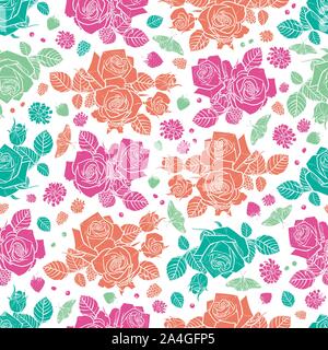 Vector white spaced out roses and berries seamless pattern. Colorful solid elements. Perfect for fabric, scrapbooking and wallpaper projects. Stock Vector