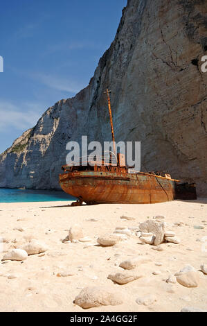 Zakynthos, the famous beach 'Navagio', or 'Shipwreck', one of the most popular sandy beaches in the world! Stock Photo