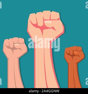 hands up fist , concept for Protest, strength, freedom, revolution, rebel, revolt vector illustration Stock Vector