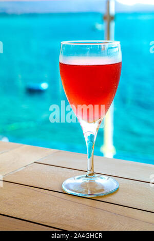 Glass of red wine sangria on a hot summer day (Viva Kas Mexican Restaurant, Kas, Turkish Riviera, Turkey) Stock Photo