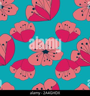 floating poppies bright floral poppy repeat vector background surface pattern design Stock Vector