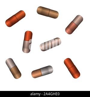 Pill capsules. Vector illustration. Medicament vitamin collection. Stock Vector