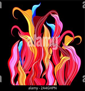 Seamless beautiful fiery multi-colored floral pattern. Design template for wallpaper or fabric. Stock Vector