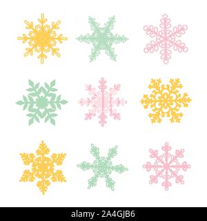 Different color snowflakes on a white background. Vector illustration Stock Vector