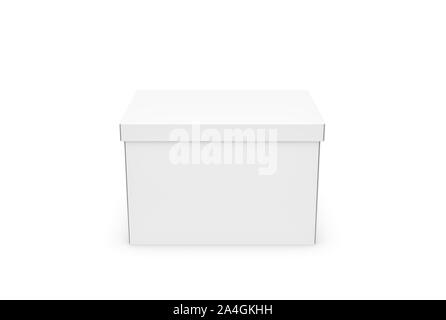 3d rendering of a white rectangle box with a closed lid on white background. Stock Photo