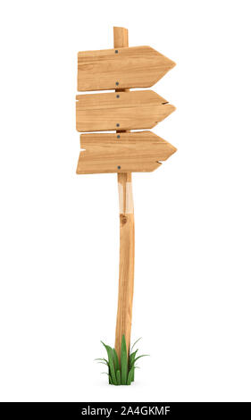 3d rendering of a wooden pole with some grass on it's base and three arrows on the top.