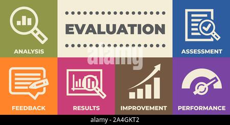 EVALUATION Concept with icons and signs Stock Vector