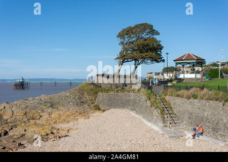 Beach and pier from beachfront promenade, Clevedon, Somerset, England, United Kingdom Stock Photo