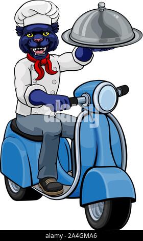 Panther Chef Scooter Delivery Mascot Stock Vector