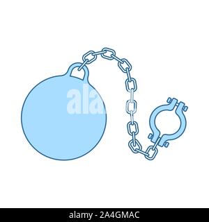 Fetter With Ball Icon. Thin Line With Blue Fill Design. Vector Illustration. Stock Vector