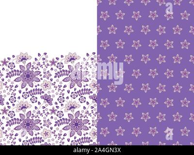 Collection two seamless pattern. Textile bohemian print. Floral wallpaper. Decorative ornament for fabric, textile, wrapping paper. Lilac Stock Vector