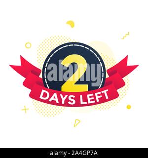 Two days left to go sale countdown ribbon badge icon sign with red ribbon, number ten, abstract elements behind isolated on white background. Stock Vector
