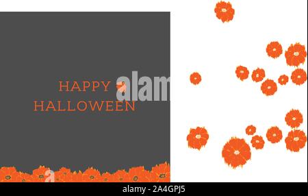 Happy Halloween post card. Orange pumpkins on grey background. Picture can be used in advertisement, posters, flyers, banners, logo etc. Vector illustration. EPS10 Stock Vector