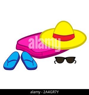 Summer and beach items isolated by white background. Stock Vector
