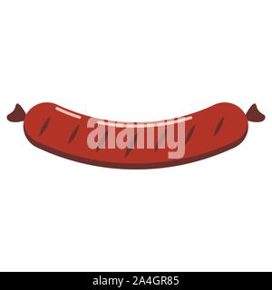 Vector illustration of food flat design sausage icon isolated on white background. Grilled sausage for web, party invitation. Stock Vector