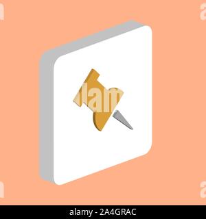 Push Pin Simple vector icon. Illustration symbol design template for web mobile UI element. Perfect color isometric pictogram on 3d white square. Push Stock Vector