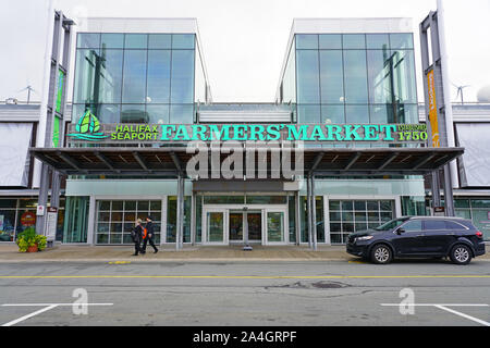 HALIFAX, NOVA SCOTIA -7 OCT 2019- View of the Halifax Seaport Farmers Market on the waterfront in Halifax, Nova Scotia, Canada. Stock Photo