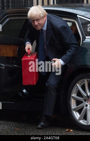 London, Britain. 14th Oct, 2019. British Prime Minister Boris Johnson returns to 10 Downing Street after debating the Queen's Speech in London, Britain, on Oct. 14, 2019. British Queen Elizabeth II opened a new session of the British parliament Monday in a ceremony packed with pomp and ceremony. Politicians in both the House of Commons and the House of Lords started the task of debating the contents of the speech, with a vote taking place at the end of this week by MPs. Credit: Ray Tang/Xinhua/Alamy Live News Stock Photo