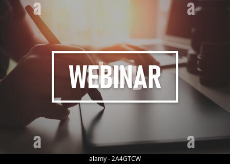 Man learning graphic design, webinar concept. Graphic tablet close up. Stock Photo