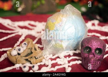 Global warming concept. planet earth in the plastic bag Stock Photo