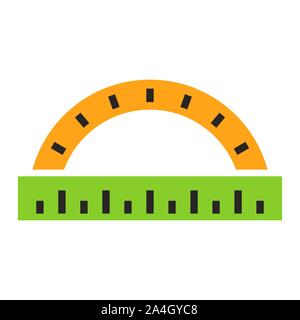 protractor ruler icon, school illustration - education icon, measurement scale tool Stock Vector