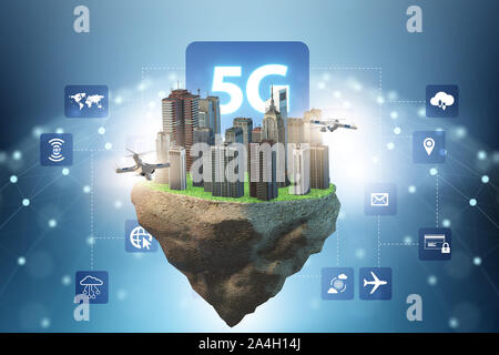 The concept of 5g technology with floating island Stock Photo