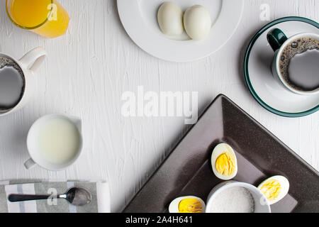 Boiled eggs from a chicken, cooked with their shells unbroken, immersion in boiling water Stock Photo