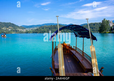 Boat on a lake Blade in Slovenia Stock Photo