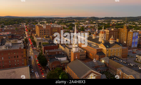 Traffic is backed up at the stop lights on main streets in York PA USA Stock Photo