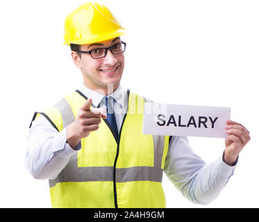 Construction supervisor asking for higher salary isolated on white background Stock Photo