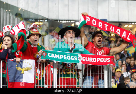 Kiev, Ukraine. 14th Oct, 2019. Fans of Portugal national team react during the UEFA Euro 2020 qualifying, group B, football match between Portugal and Ukraine at the Olimpiyskiy stadium in Kiev.(Final score; Portugal 1:2 Ukraine) Credit: SOPA Images Limited/Alamy Live News