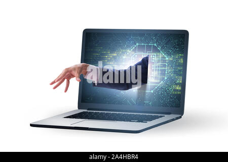 The hacker man trying to steal personal data Stock Photo